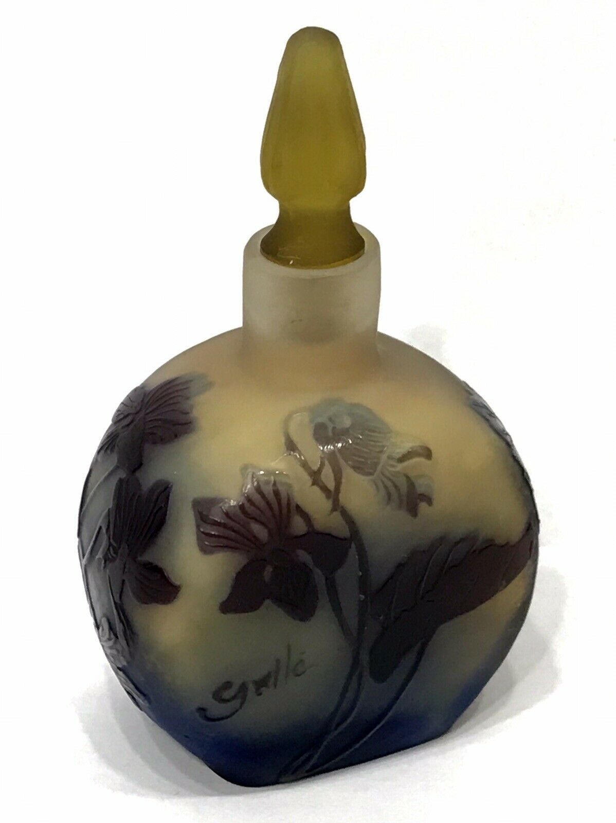 Authentic Antique Emille Galle Cameo Glass Perfume Bottle, Superb!