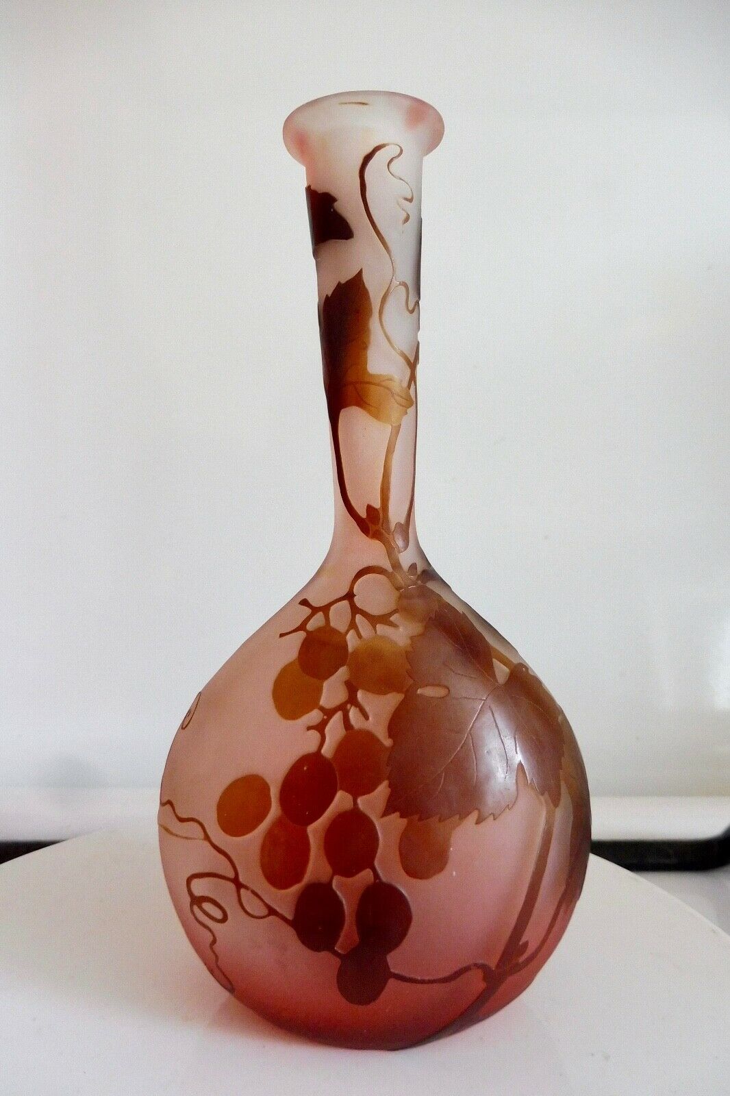 Antique Original 1900 Émile GallÉ CamÉo Vase Acid Etched Flask Art Nouveau