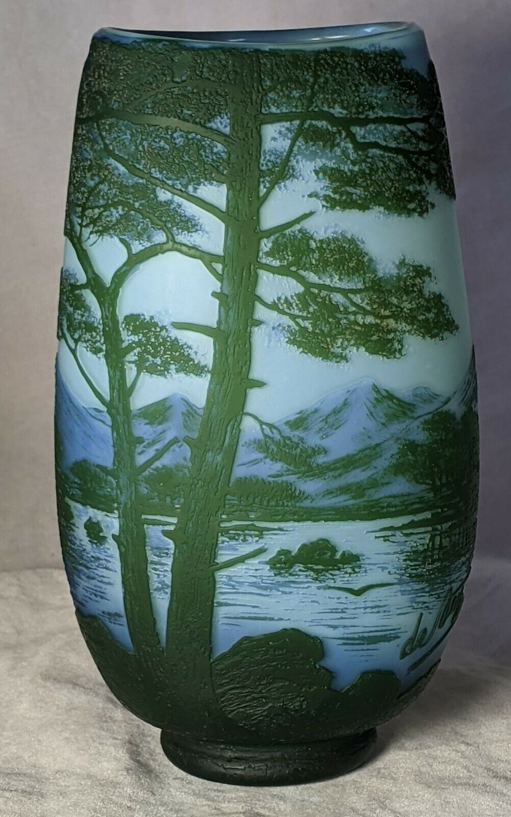 Signed Devez French Cameo Scenic Art Nouveau Glass Vase 5.75"  No Reserve