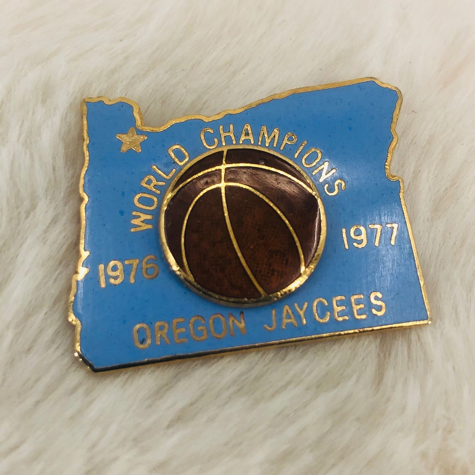 Vtg Oregon Jaycees 1977 Nba Portland Basketball World Champs Enamel Lapel Pin
