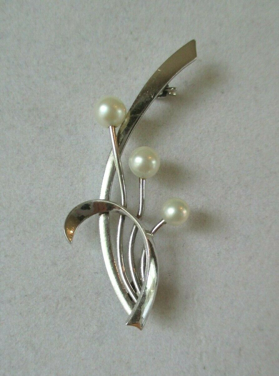 Mikimoto Sterling Silver Pearl Brooch Pin
