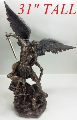 Large 31" *** St Michael Archangel Tramples Demon Statue Sculpture Bronze Finish