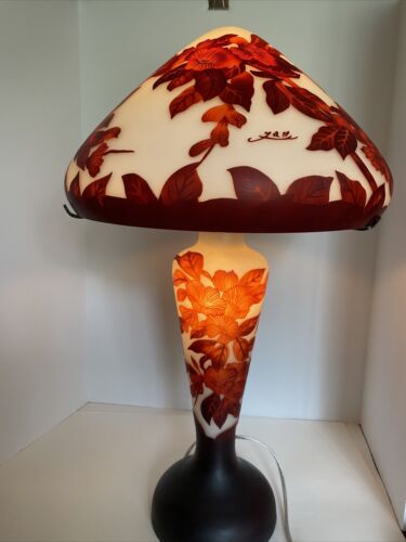 Gorgeous Reproduction? Galle Cameo Glass Table Lamp Double Light