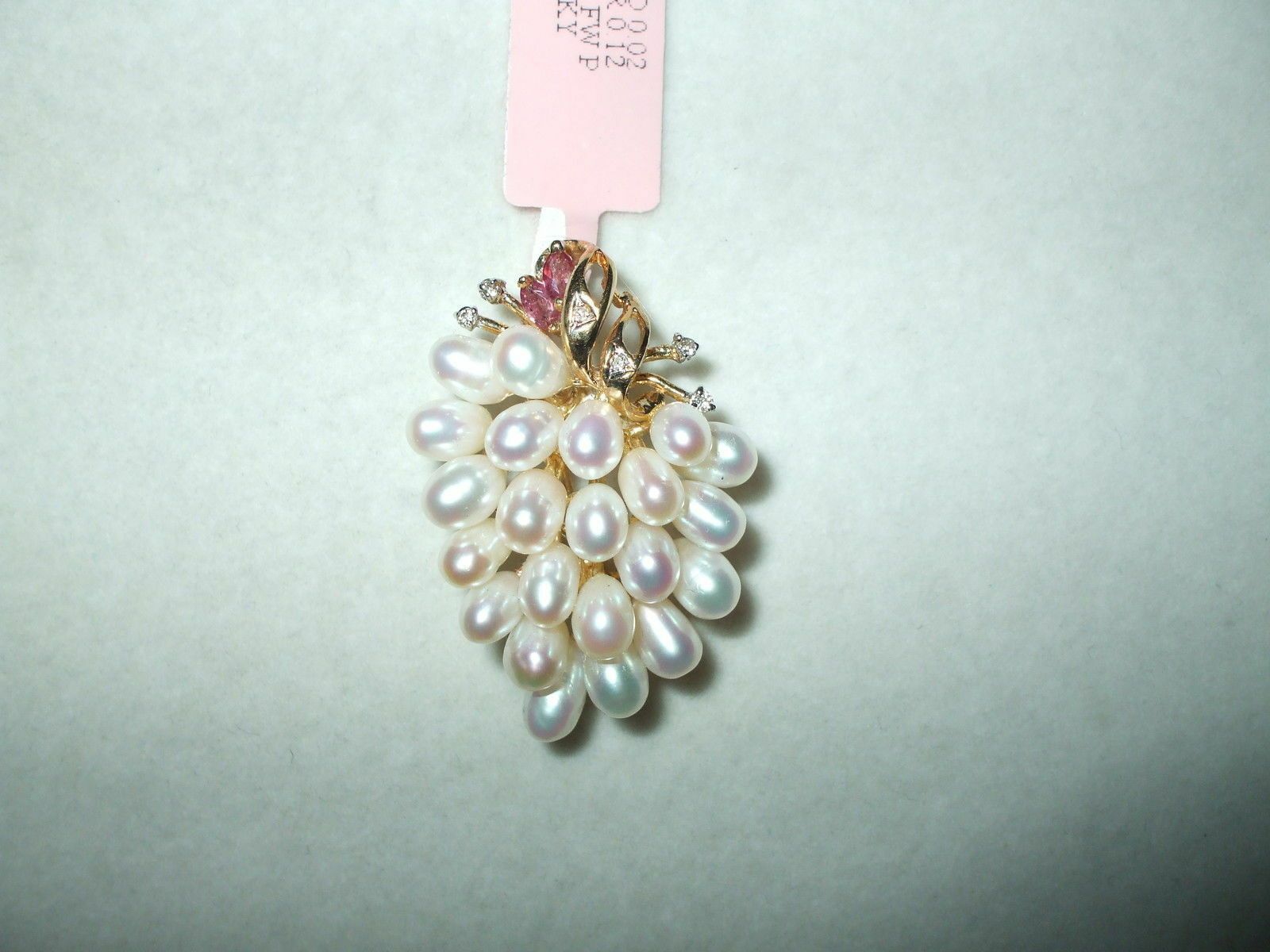 Genuine Freshwater Pearl, Ruby & Diamond Pin 14k Yellow Gold $1400