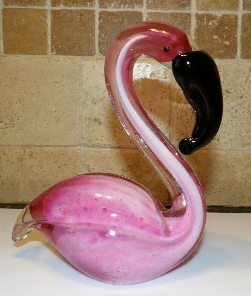 Hand Blown Art Glass Pink Flamingo Figurine