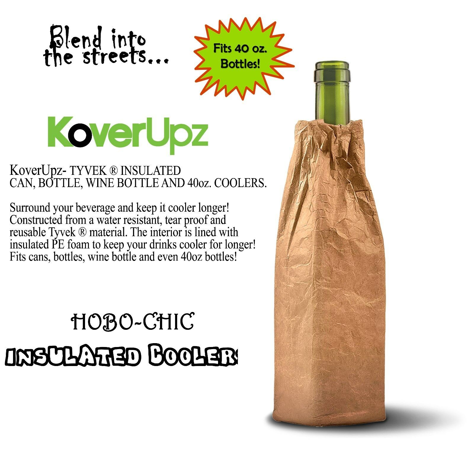 Insulated Wine Bottle Cooler Hobo Bottle Coolie Brown Bag Fits 40oz Beer Koozie