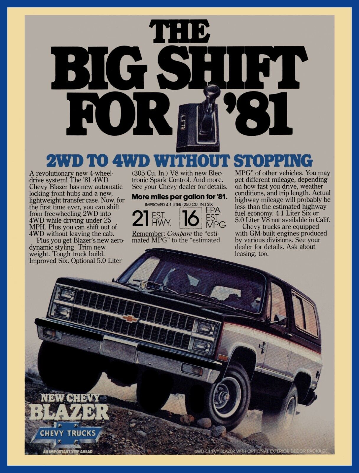 1981 Chevrolet Blazer New Metal Sign: "the Big Shift For 1981"