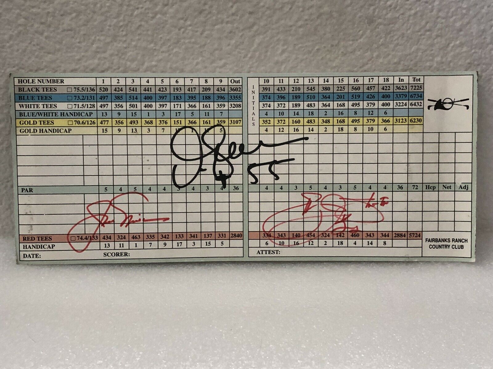 Jack Nicklaus Emmitt Smith Junior Seau Autographed Golf Scorecard💥very Rare💥