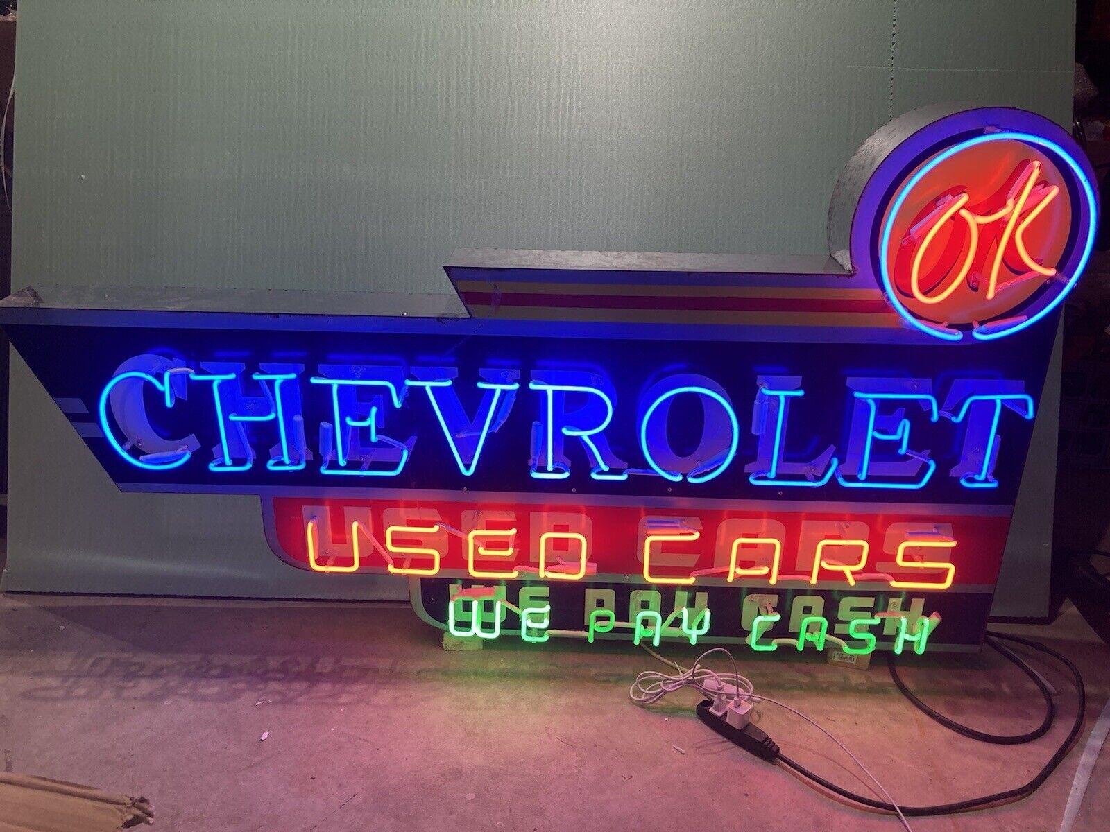 Large Neon Chevrolet Ok Used Car Sign Camaro Nova Impala Chevelle Neon Sign