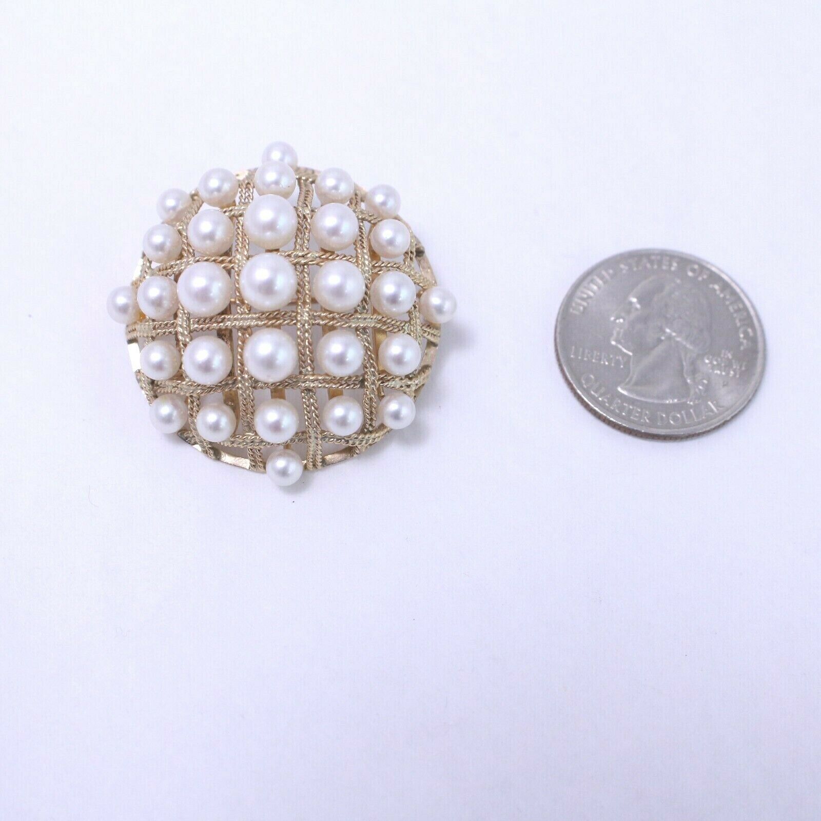 14k Yellow Gold & Pearl Dome Shaped Brooch