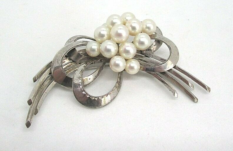 Sterling Silver Pin W Natural Pearl Cluster 19.7 Grams 2 3/4” Lot 33n9