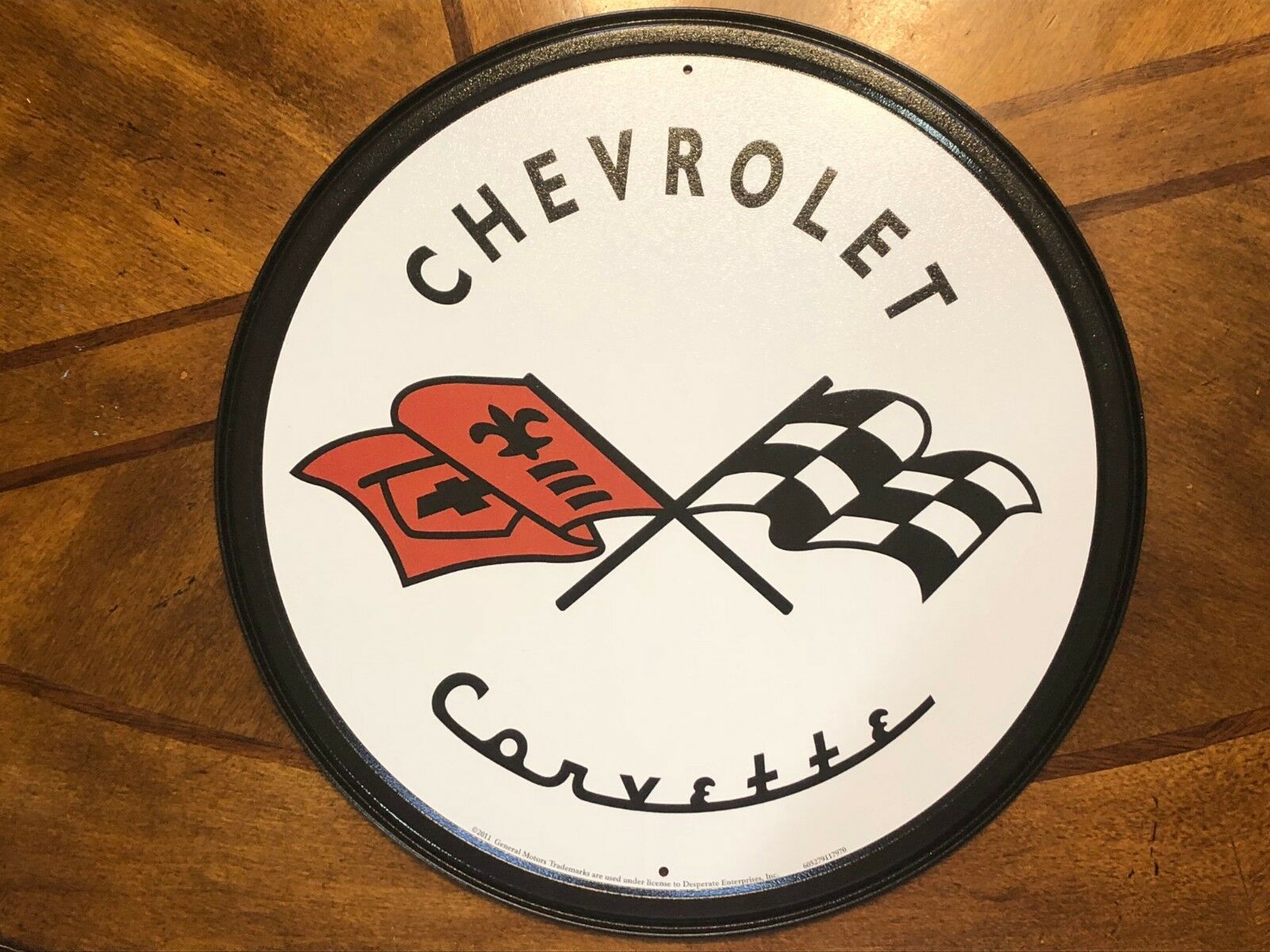 Chevrolet Corvette Racing Flags 12" Round Metal Wall Sign Garage Mancave Gm