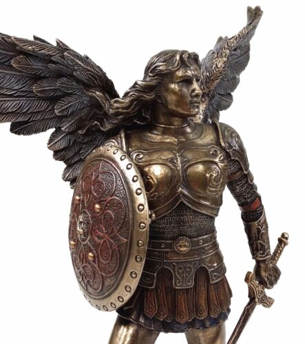 9.5" St Michael Archangel Sword & Shield Demon Figurine Statue Bronze Finish