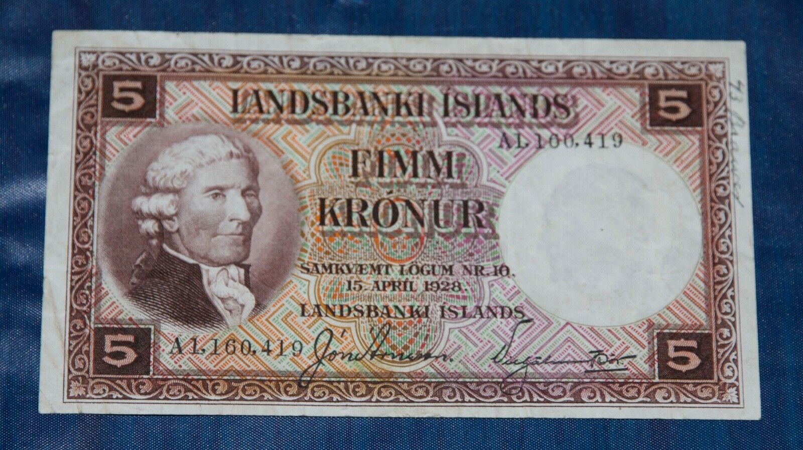 1928 Iceland 5 Kronur Note, P 27b